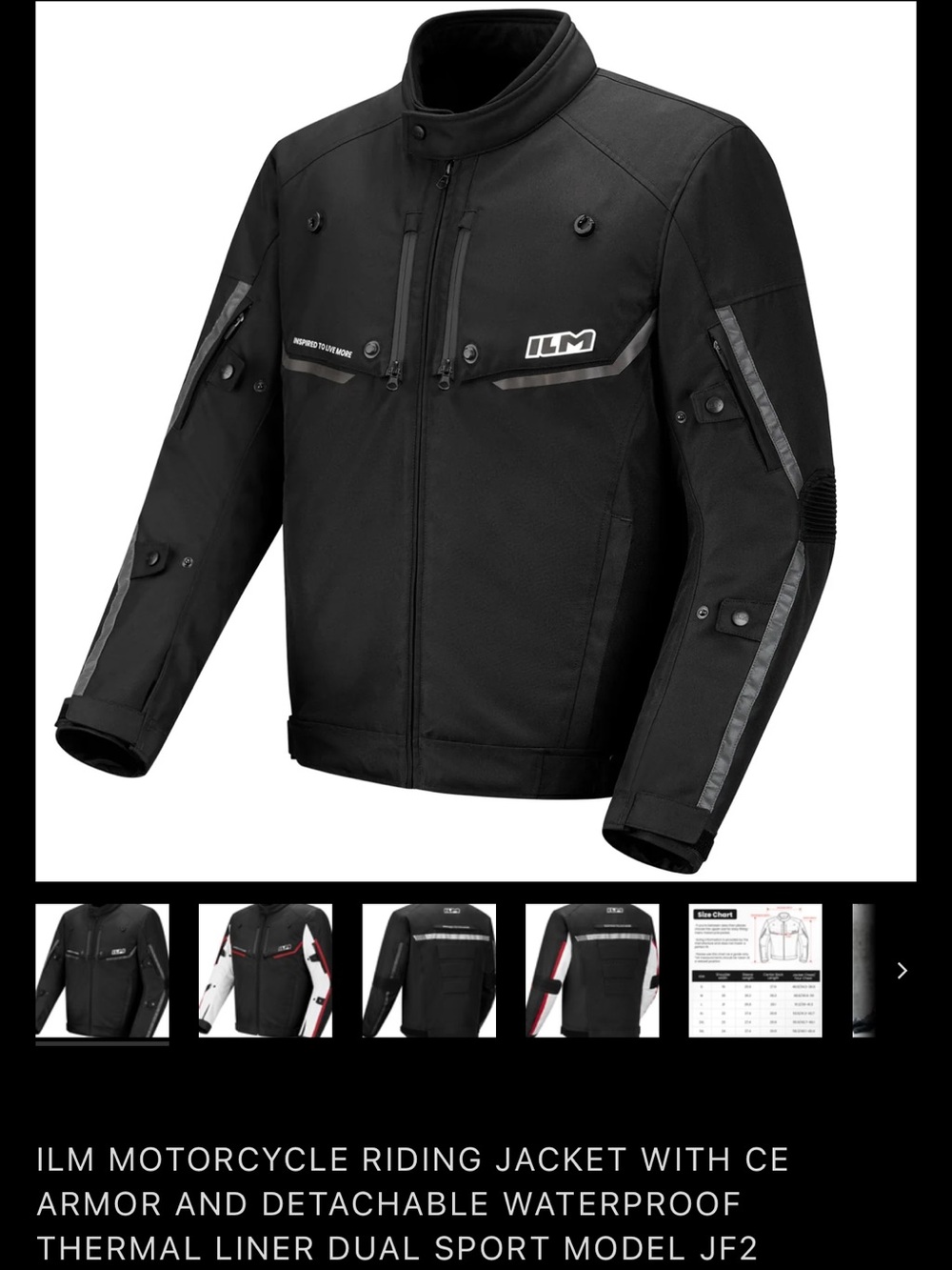 ILM Men’s Black Motorcycle Riding Jacket with CE Armor JF2 NEW IN BOX